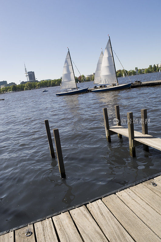 角度从码头俯瞰Aussenalster，汉堡/德国